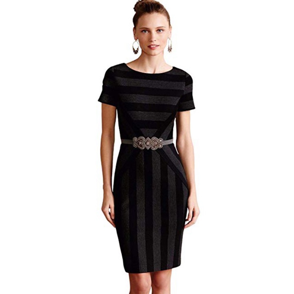 Anthropologie Maeve Pencil Geoplane Gray Dress 0